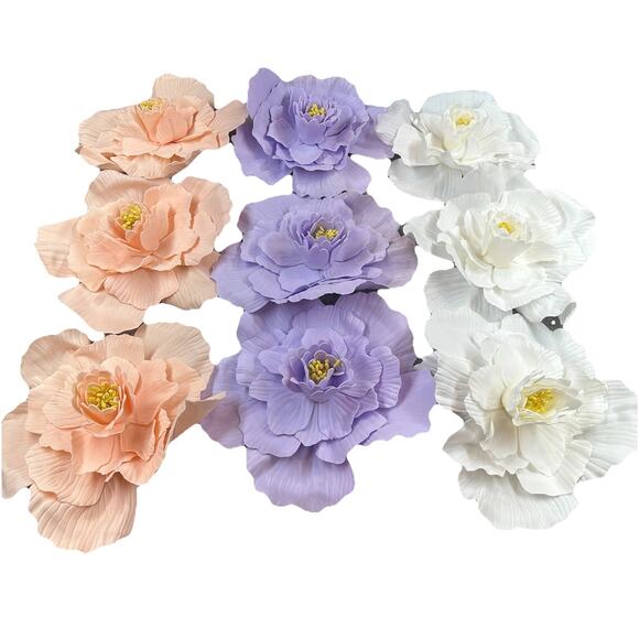 Unbranded Other - 9 - 12” Large Pastel Foam Faux Flowers Peach Lavender White Party Decor Wedding